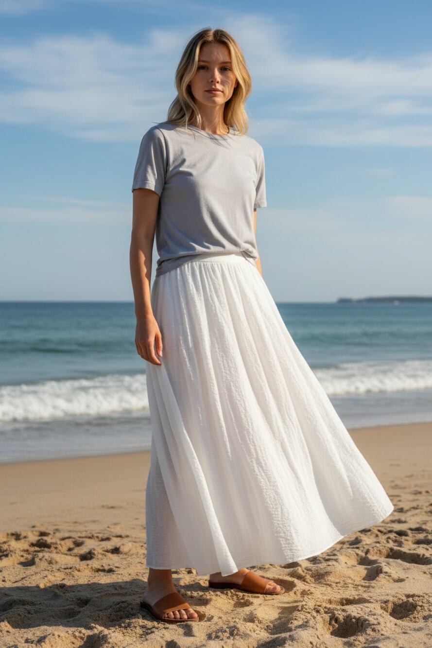 Lulu’s White A-Line Midi Skirt Size Large NWT